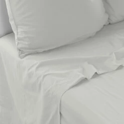 Drap De Lit En Pur Coton Lavé Biologique Souffle Nuage -feuille Soldes Magasin drap de lit en pur coton lave biologique souffle nuage 3