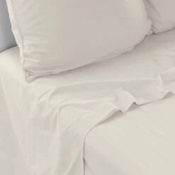 Drap De Lit Pur Coton Lavé Biologique Souffle Vanille -feuille Soldes Magasin drap de lit pur coton lave biologique souffle vanille 2