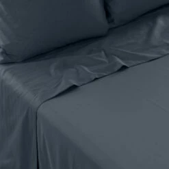 Drap De Lit Satin De Coton Jacquard Pois Et Rayures Prestige Bleu Nuit -feuille Soldes Magasin drap de lit satin de coton jacquard pois et rayures prestige bleu nuit 3