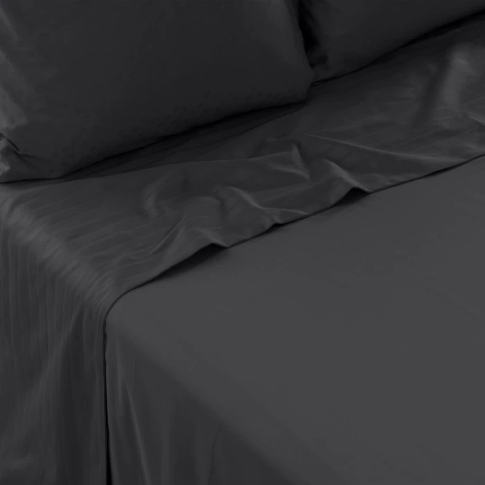 Drap De Lit Satin De Coton Jacquard Pois Et Rayures Prestige Noir 4 Drap De Lit Satin De Coton Jacquard Pois Et Rayures Prestige Noir – Image 4