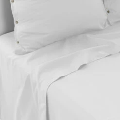 Drap De Lit Satin De Coton Lavé Bio Quartz Blanc -feuille Soldes Magasin drap de lit satin de coton lave bio quartz blanc 2