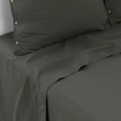 Drap De Lit Satin De Coton Lavé Bio Quartz Galet -feuille Soldes Magasin drap de lit satin de coton lave bio quartz galet 2