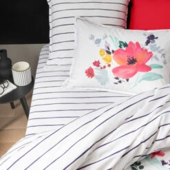Drap Housse Percale De Coton Imprimé Rayures Ode -feuille Soldes Magasin drap housse percale de coton imprime rayures ode 3