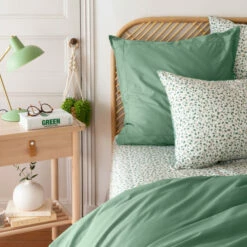 Drap Housse Percale De Coton Neo Thym Végétal -feuille Soldes Magasin drap housse percale de coton neo thym vegetal 3