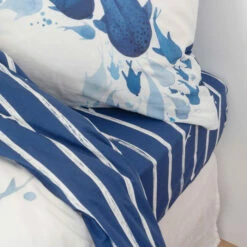 Drap Housse Pur Coton Biologique Imprimé Rayures Odyssée -feuille Soldes Magasin drap housse pur coton biologique imprime rayures odyssee 3
