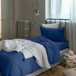 Housse De Couette Enfant Lin Et Coton Lavé Songe Bleu De Chine
