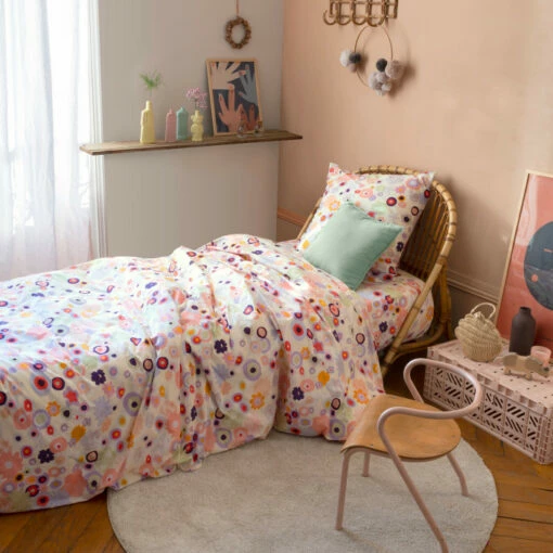 Housse De Couette Enfant Réversible Percale De Coton Psyché -feuille Soldes Magasin housse de couette enfant reversible percale de coton psyche