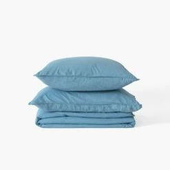 Housse De Couette Lin Et Coton Lavé Songe Bleu Baltique -feuille Soldes Magasin housse de couette lin et coton lave songe bleu baltique 4