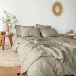Housse De Couette Lin Et Coton Lavé Songe Grège