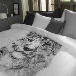Housse De Couette Percale De Coton Imprimée Panthère Irbis Urbain -feuille Soldes Magasin housse de couette percale de coton imprimee panthere irbis urbain 3