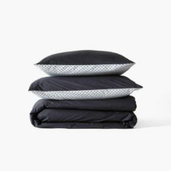 Housse De Couette Percale De Coton Neo Anthracite Géométrique -feuille Soldes Magasin housse de couette percale de coton neo anthracite geometrique 4