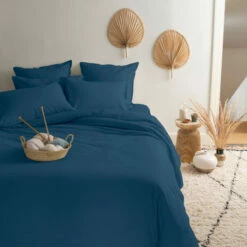 Housse De Couette Percale De Coton Neo Bleu Prusse