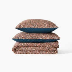 Housse De Couette Percale De Coton Neo Bleu Prusse Floral -feuille Soldes Magasin housse de couette percale de coton neo bleu prusse floral 2