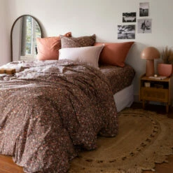 Housse De Couette Percale De Coton Neo Bleu Prusse Floral