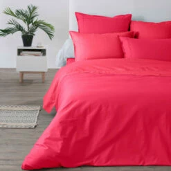 Housse De Couette Percale De Coton Neo Framboise