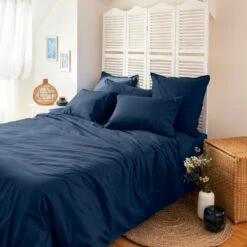 Housse De Couette Percale De Coton Neo Marine