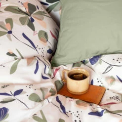 Housse De Couette Réversible Percale De Coton Anya Floral -feuille Soldes Magasin housse de couette reversible percale de coton anya floral 3