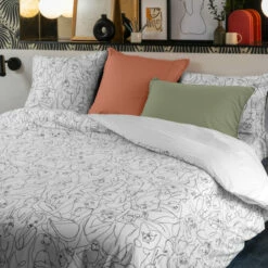 feuille Soldes Magasin -feuille Soldes Magasin housse de couette reversible percale de coton callipyge abstrait 1