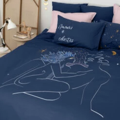 Housse De Couette Réversible Percale De Coton Célestes