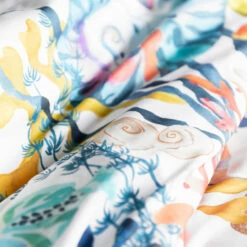 Housse De Couette Réversible Percale De Coton Récif -feuille Soldes Magasin housse de couette reversible percale de coton recif 2