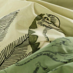 Housse De Couette Réversible Pur Coton Biologique Dinotopi Kaki -feuille Soldes Magasin housse de couette reversible pur coton biologique dinotopi kaki 2