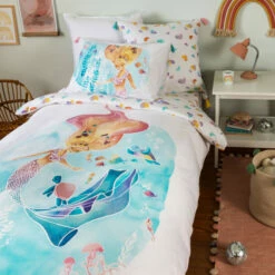 Housse De Couette Réversible Pur Coton Calliopé Sirène