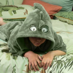 Robe De Chambre Enfant Polaire à Capuche Dinotopi Vert Feuille -feuille Soldes Magasin robe de chambre enfant polaire a capuche dinotopi vert feuille 2
