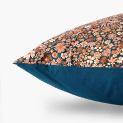 Taie D'oreiller Carré Percale De Coton Neo Bleu Prusse Floral -feuille Soldes Magasin taie d oreiller carre percale de coton neo bleu prusse floral 3