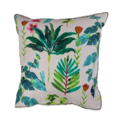 Taie D'oreiller Carrée Coton Et Lin Imprimée Végétale Java Grège