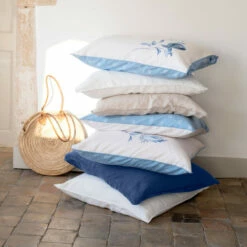 Taie D'oreiller Carrée Lin Et Coton Lavé Madeleine -feuille Soldes Magasin taie d oreiller carree lin et coton lave madeleine 3