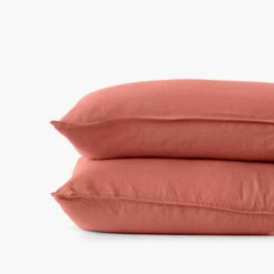 Taie D'oreiller Carrée Lin Et Coton Lavé Songe Terre Cuite 6 Taie D'oreiller Carrée Lin Et Coton Lavé Songe Terre Cuite -feuille Soldes Magasin taie d oreiller carree lin et coton lave songe terre cuite 2