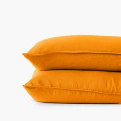 Taie D'oreiller Carrée Lin Lavé Songe Curcuma -feuille Soldes Magasin taie d oreiller carree lin lave songe curcuma 2