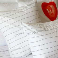 Taie D'oreiller Carrée Percale De Coton Monamour -feuille Soldes Magasin taie d oreiller carree percale de coton monamour 2