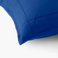 Taie D'oreiller Carrée Percale De Coton Neo Outremer -feuille Soldes Magasin taie d oreiller carree percale de coton neo outremer 2