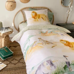 Taie D'oreiller Carrée Pur Coton Bio Safari -feuille Soldes Magasin taie d oreiller carree pur coton bio safari 4