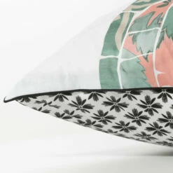 Taie D'oreiller Carrée Réversible Percale De Coton Azulejos -feuille Soldes Magasin taie d oreiller carree reversible percale de coton azulejos 3