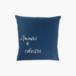 Taie D'oreiller Carrée Réversible Percale De Coton Célestes