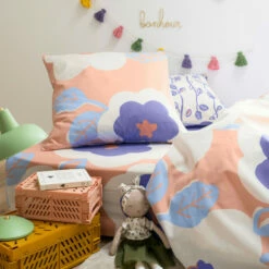 Taie D'oreiller Carrée Réversible Pur Coton Twiggypop -feuille Soldes Magasin taie d oreiller carree reversible pur coton twiggypop 3