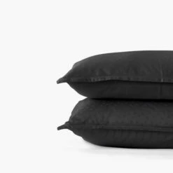 Taie D'oreiller Carrée Satin De Coton Jacquard Pois Et Rayures Prestige Noir -feuille Soldes Magasin taie d oreiller carree satin de coton jacquard pois et rayures prestige noir 3