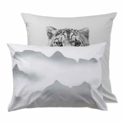 Taie D'oreiller Rectangulaire Percale De Coton Imprimée Panthère Irbis -feuille Soldes Magasin taie d oreiller rectangulaire percale de coton imprimee panthere irbis 3