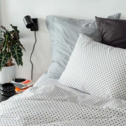 Taie D'oreiller Rectangulaire Percale De Coton Neo Anthracite Géometrique -feuille Soldes Magasin taie d oreiller rectangulaire percale de coton neo anthracite geometrique 2