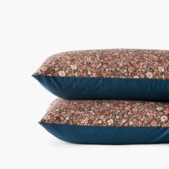 Taie D'oreiller Rectangulaire Percale De Coton Neo Bleu Prusse Floral