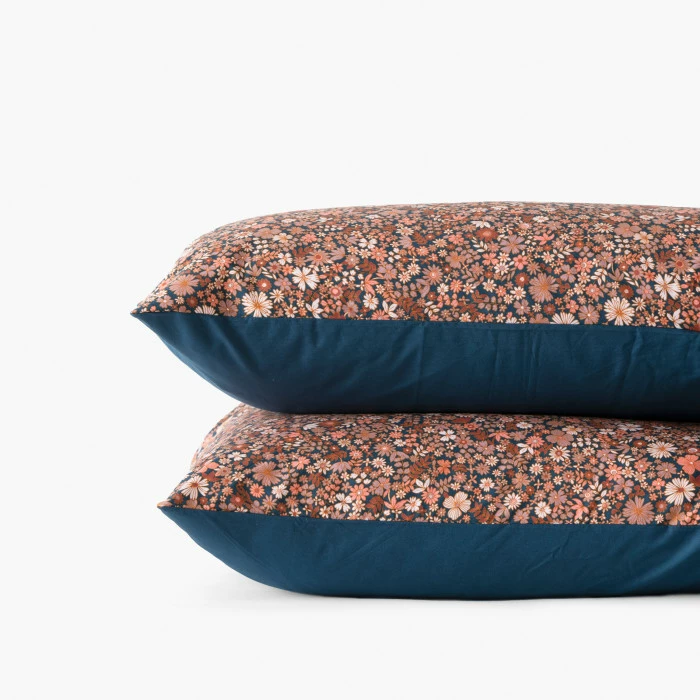 Taie D'oreiller Rectangulaire Percale De Coton Neo Bleu Prusse Floral 1 Taie D'oreiller Rectangulaire Percale De Coton Neo Bleu Prusse Floral