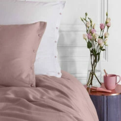 Taie D'oreiller Rectangulaire Satin De Coton Lavé Bio Quartz Blush -feuille Soldes Magasin taie d oreiller rectangulaire satin de coton lave bio quartz blush 2